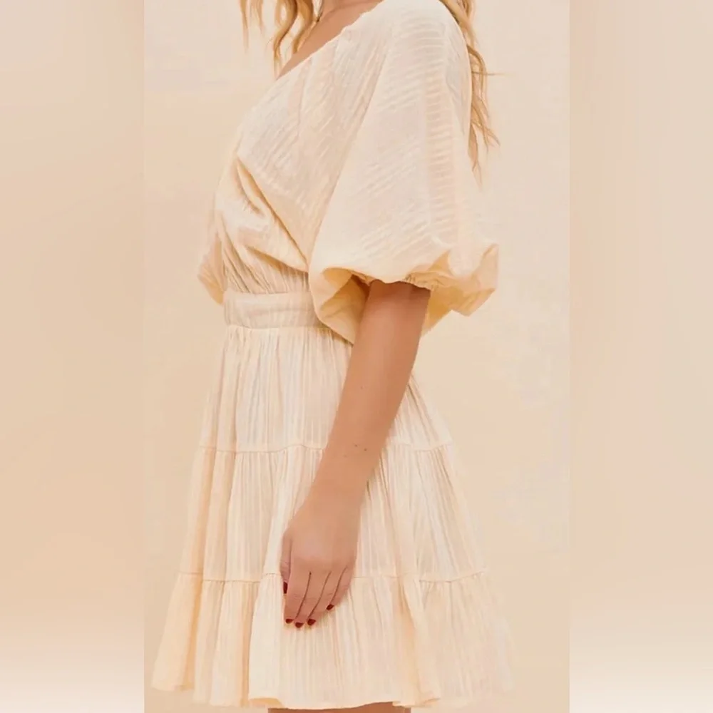 Mini Dress in Cream Flowy V-Neck with Tiered Skirt 100% Cotton with Poly Lining - Picture 2 of 9